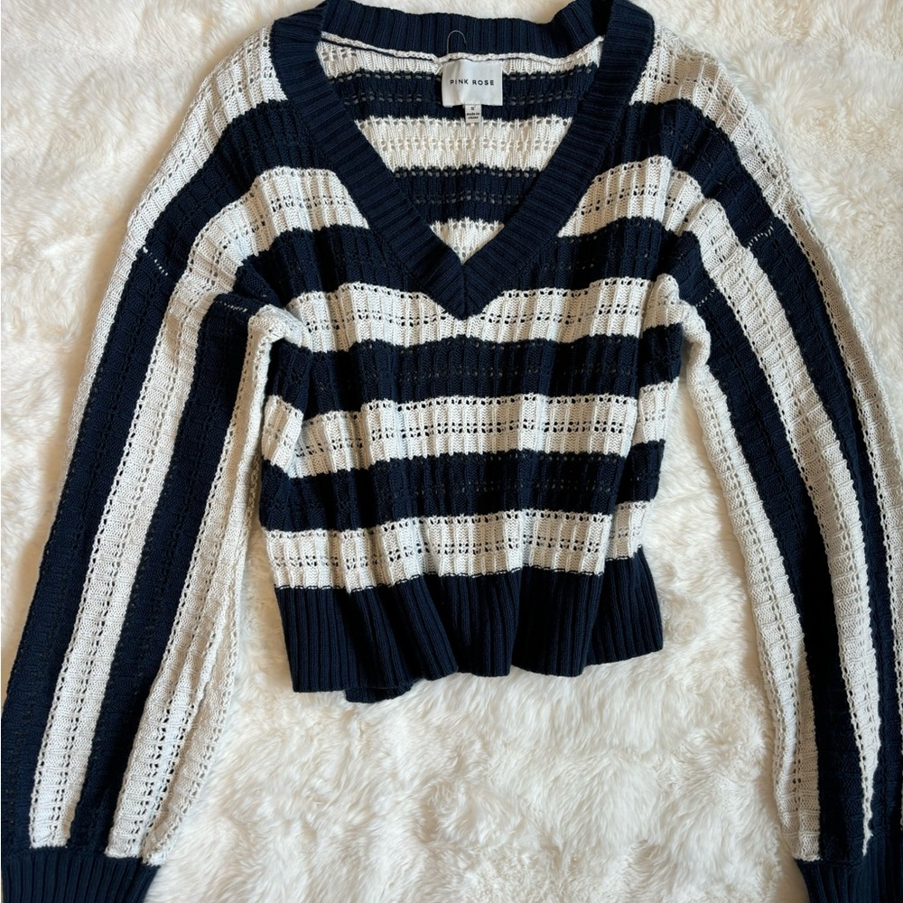 Pink Rose Black and White V-Neck Sweater